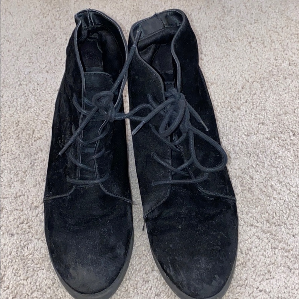 Black Lace Up Wedge Booties